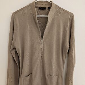 Tan Relaxed Fit Cardigan with Mock Neck